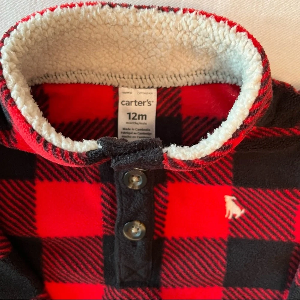 Carters 12M Buffalo Check Matching Cozy Fleece Set Fall Winter Holiday Christmas